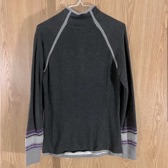 Pullover Knit 1/4 Zip Dark Gray Purple Floral Sweater - Picture 3 of 7